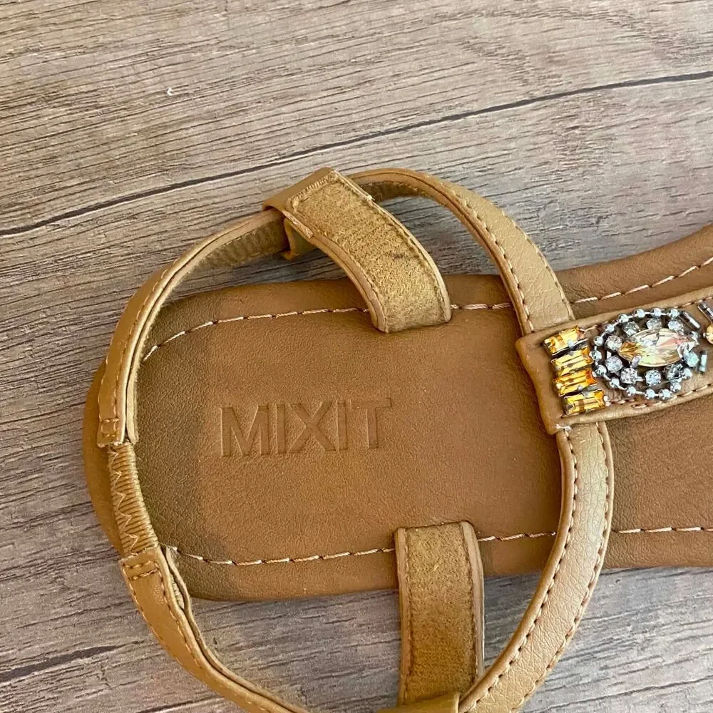 Mixit Women's Tan Embellished T-Strap Thong Sandals Size 6 Casual Comfort